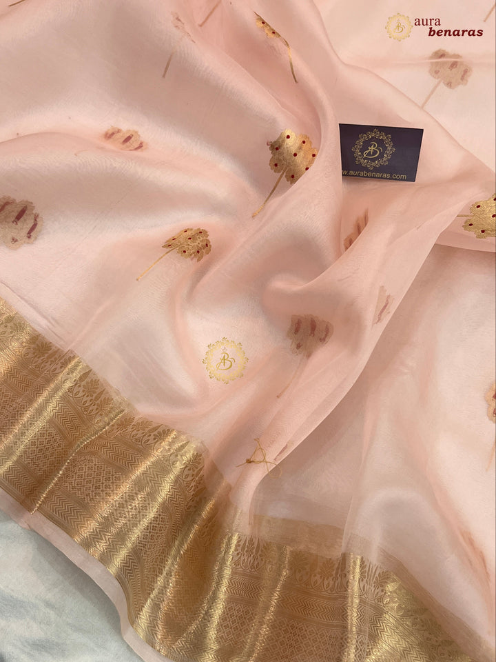 Pale Peach Silk Banarasi Saree with Kadhwa Zari & Meenakari