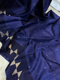 Navy Blue Pure Banarasi Handloom Silk Saree - Aura Benaras