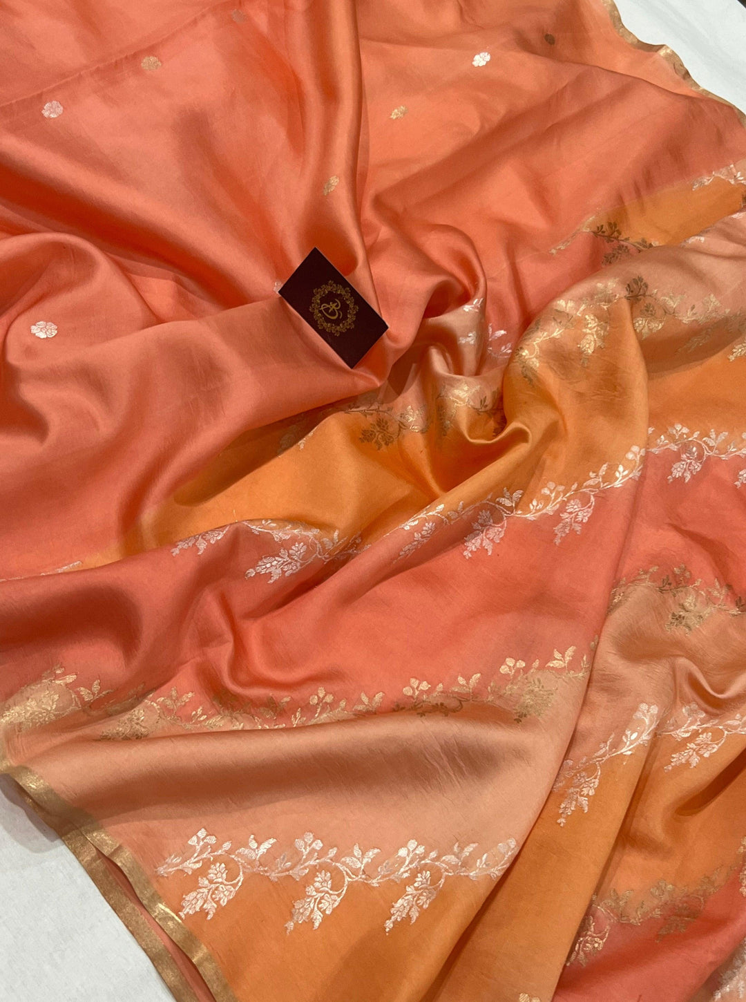 Peach Pure Banarasi Handloom Silk Saree - Aura Benaras