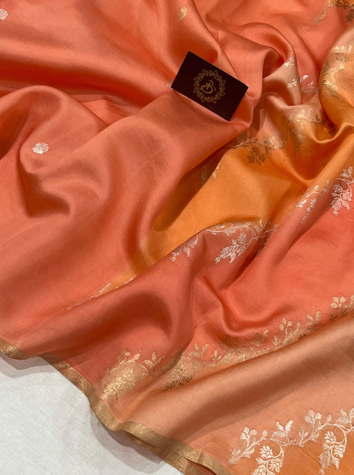 Peach Pure Banarasi Handloom Silk Saree - Aura Benaras