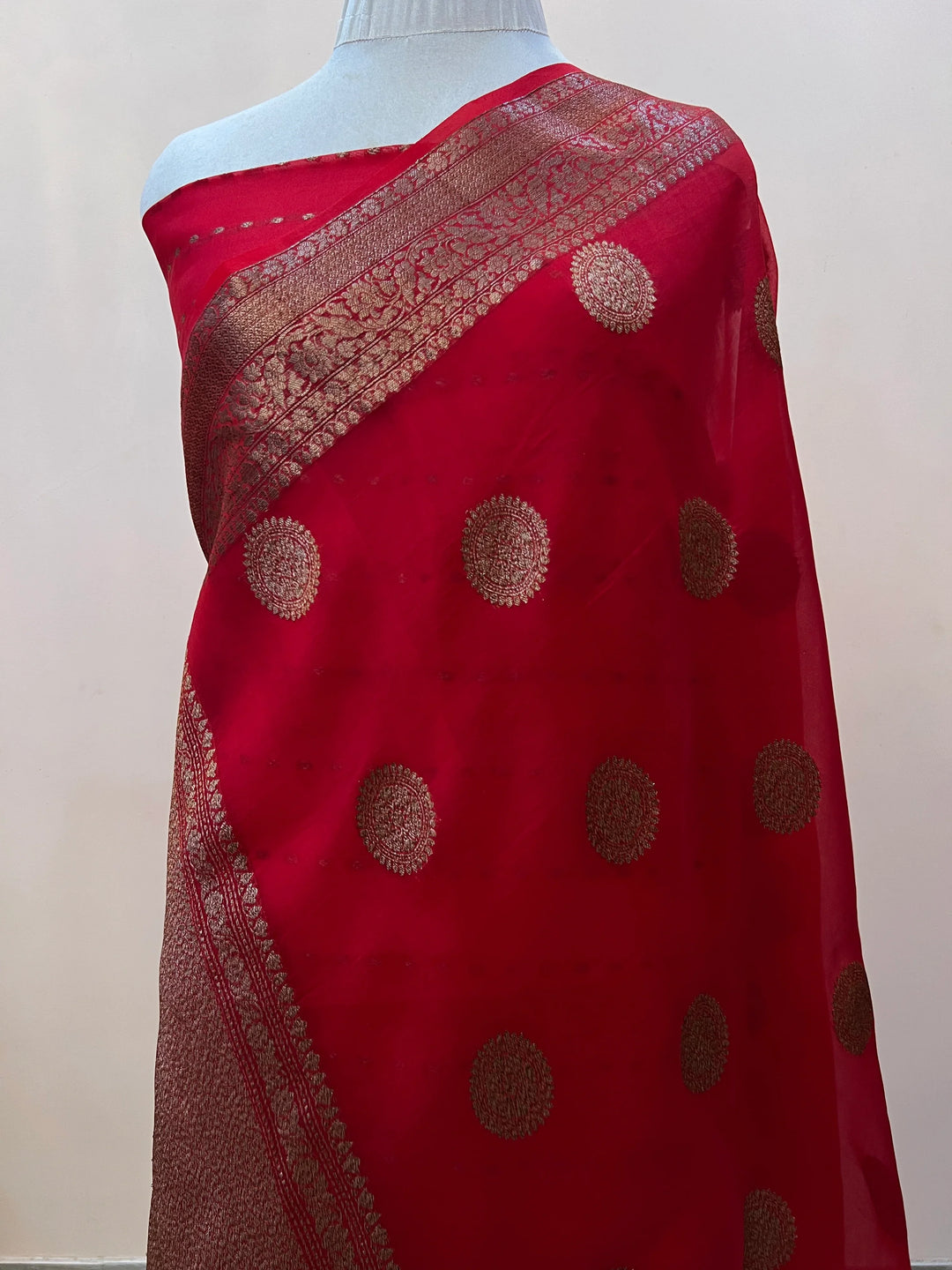 Red Pure Pure Kora Silk Handloom Banarasi Saree