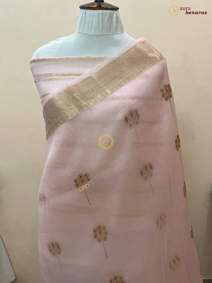 Pale Peach Silk Banarasi Saree with Kadhwa Zari & Meenakari