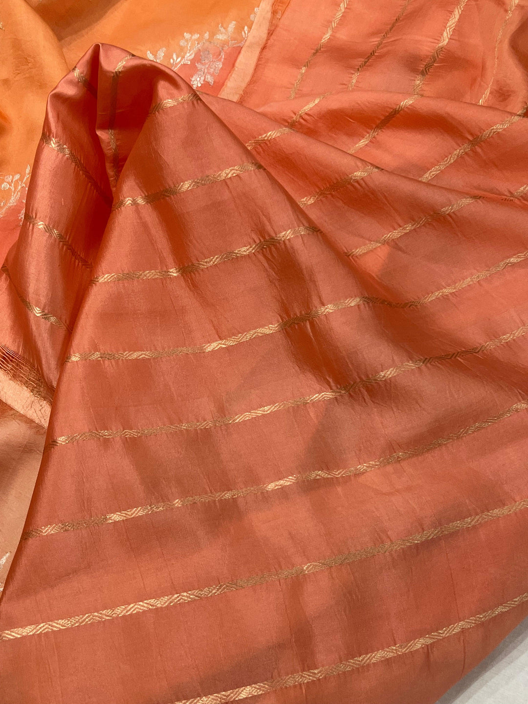 Peach Pure Banarasi Handloom Silk Saree - Aura Benaras