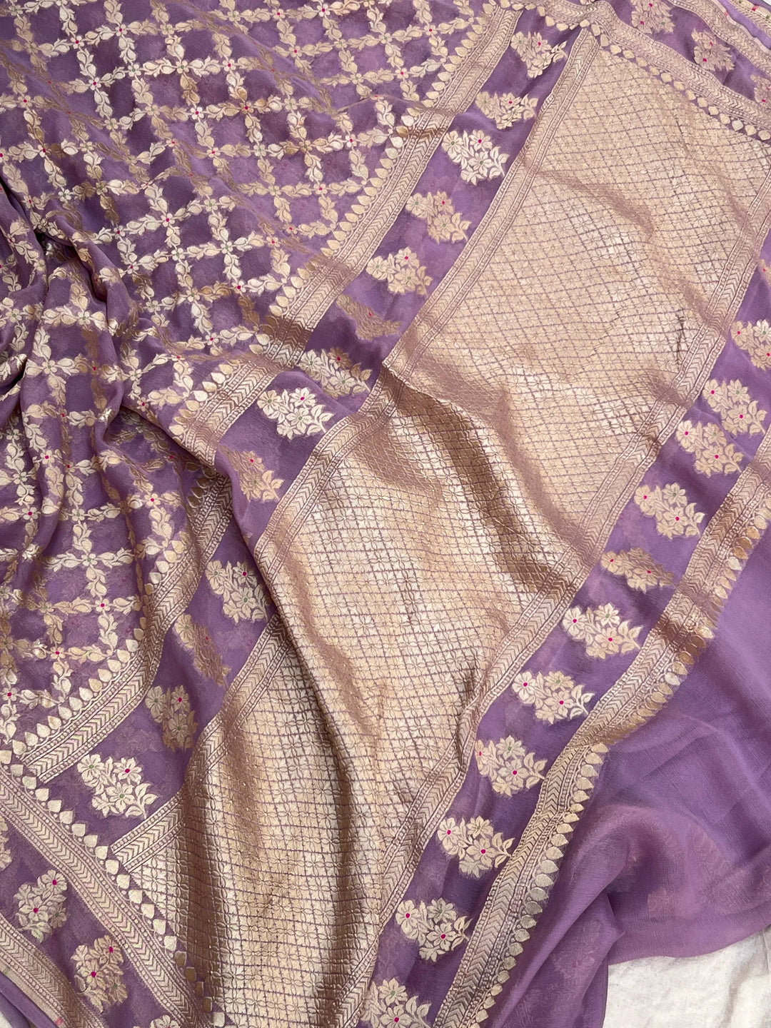 Lavender Pure Banarasi Khaddi Georgette Saree