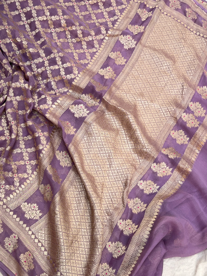 Lavender Pure Banarasi Khaddi Georgette Saree