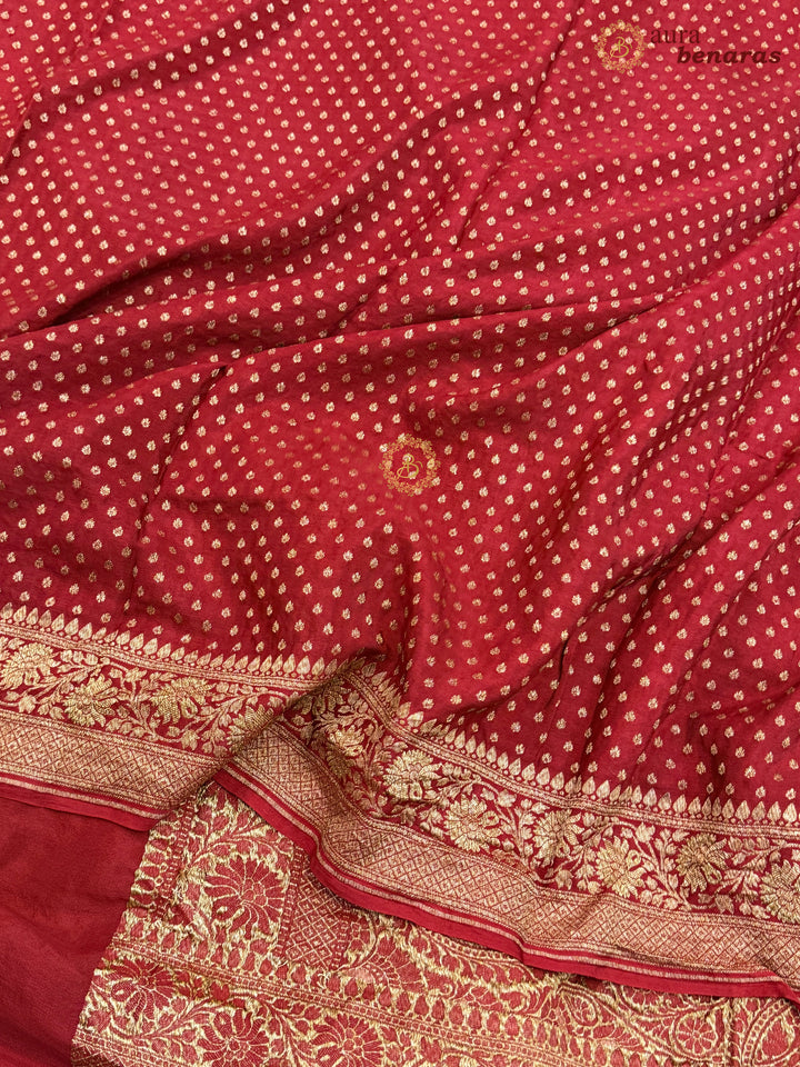 Parrot Green Pure Crepe Silk Banarasi Saree with Antique Zari Jaal Work