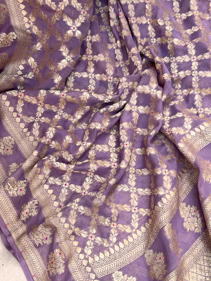 Lavender Pure Banarasi Khaddi Georgette Saree