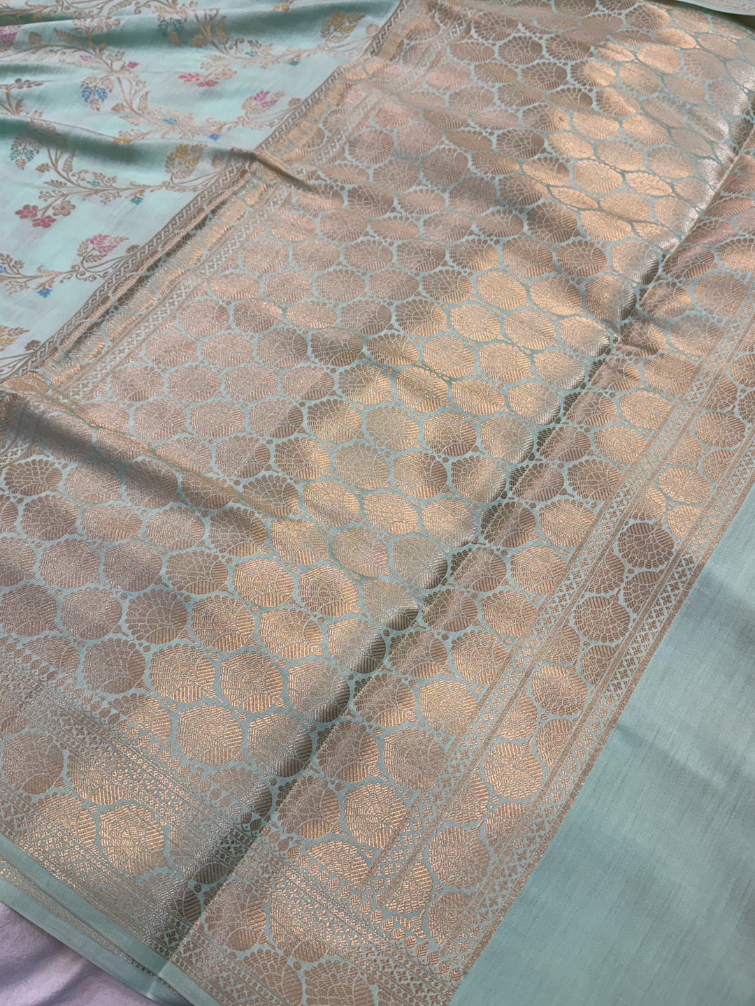 Mint Green Pure Chiniya Silk Handloom Banarasi Saree