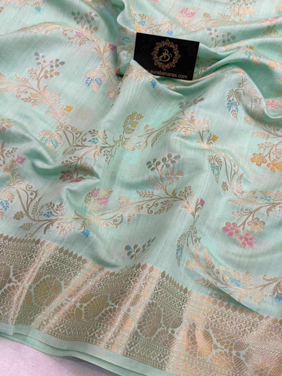 Mint Green Pure Chiniya Silk Handloom Banarasi Saree