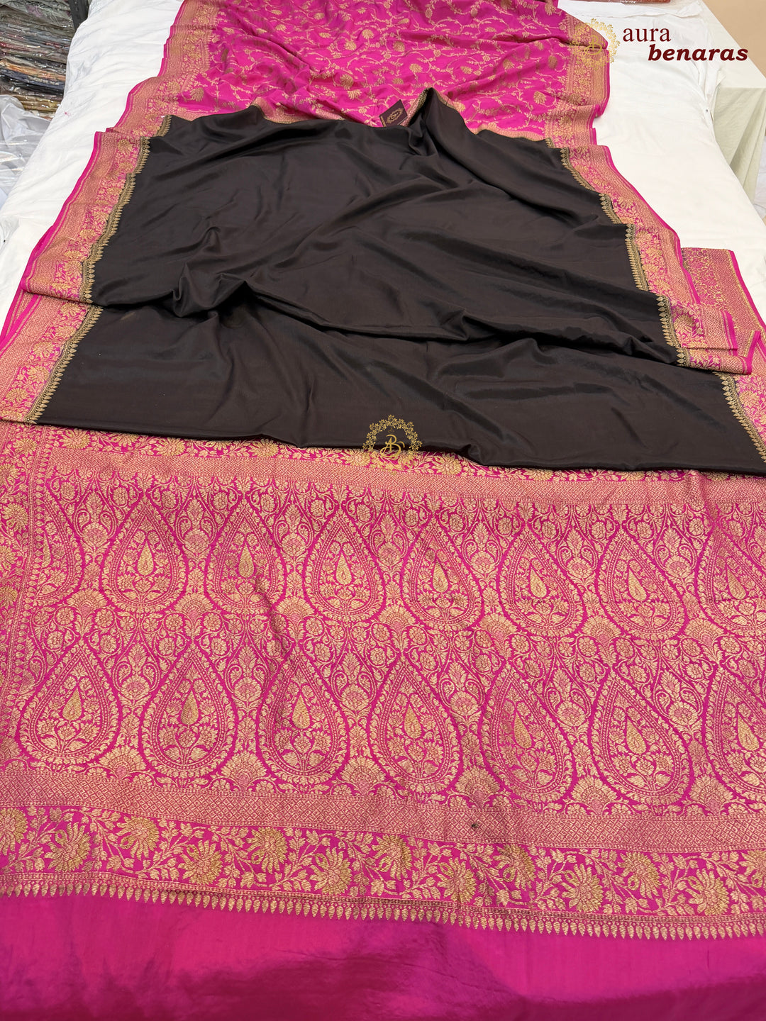 Black Pure Crepe Silk Banarasi Saree with Antique Zari Jaal Work