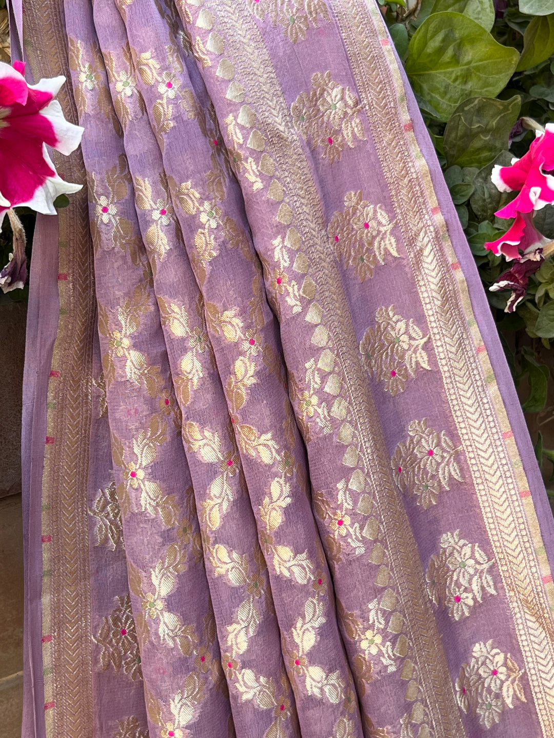 Lavender Pure Banarasi Khaddi Georgette Saree