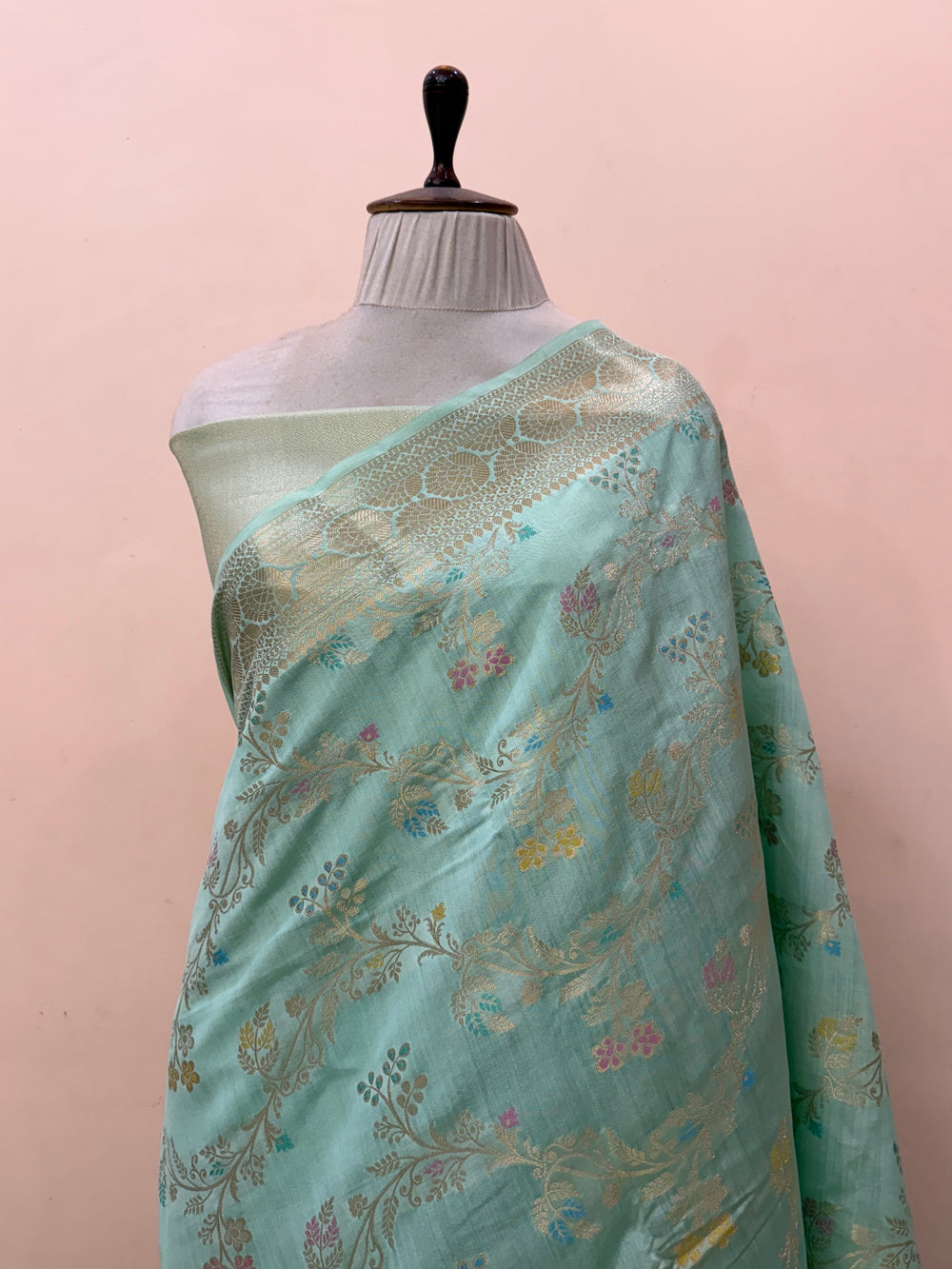 Mint Green Pure Chiniya Silk Handloom Banarasi Saree