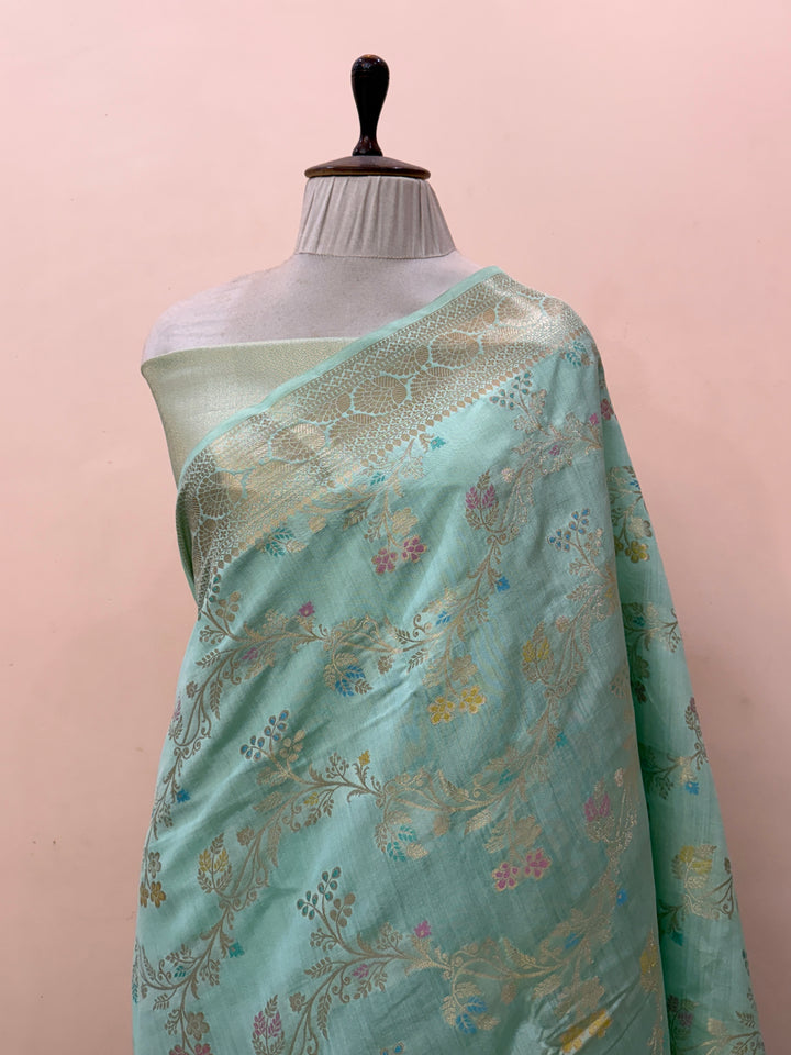 Mint Green Pure Chiniya Silk Handloom Banarasi Saree