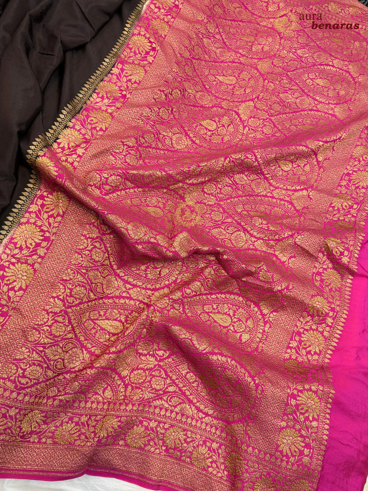 Black Pure Crepe Silk Banarasi Saree with Antique Zari Jaal Work
