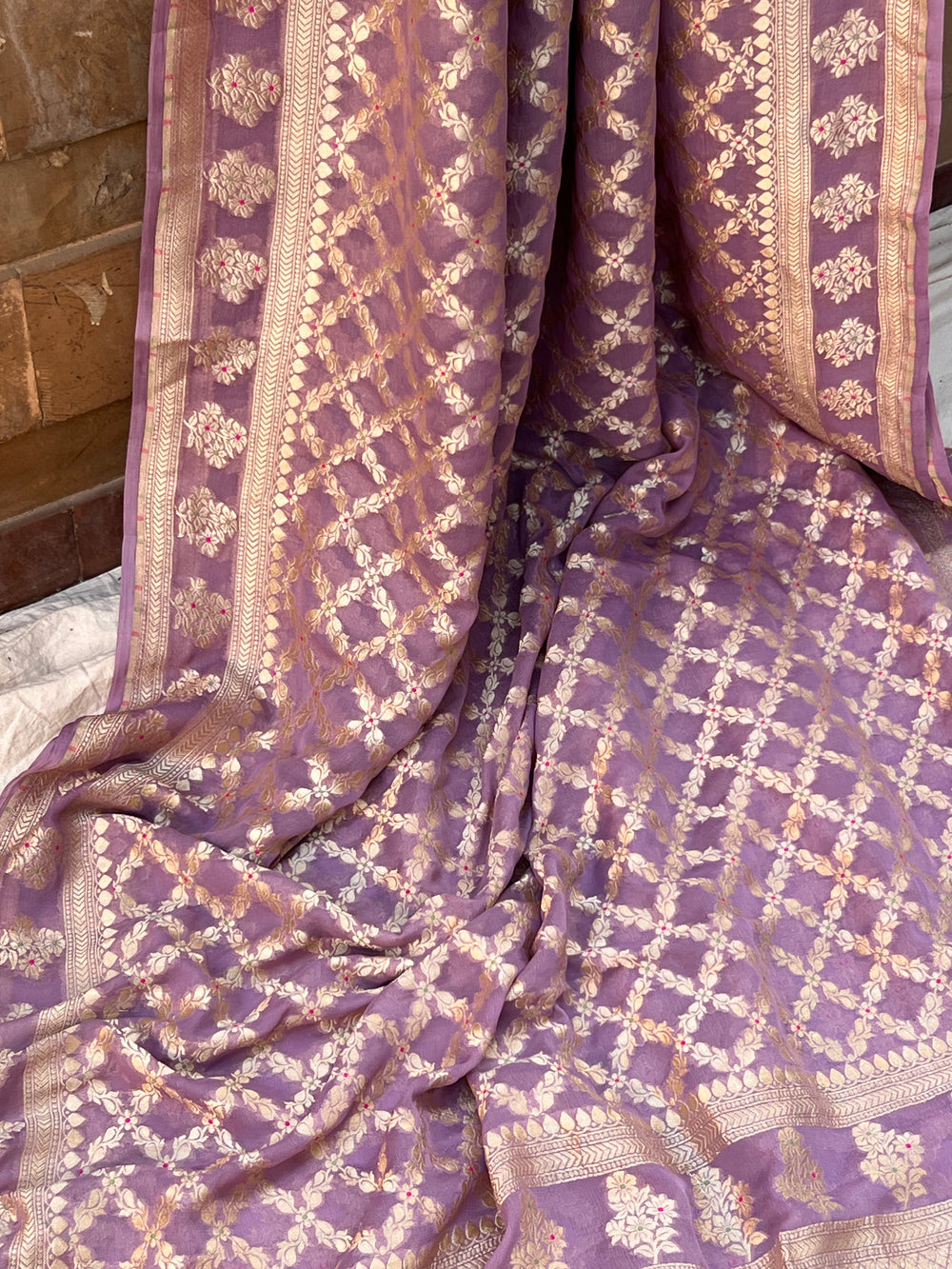 Lavender Pure Banarasi Khaddi Georgette Saree