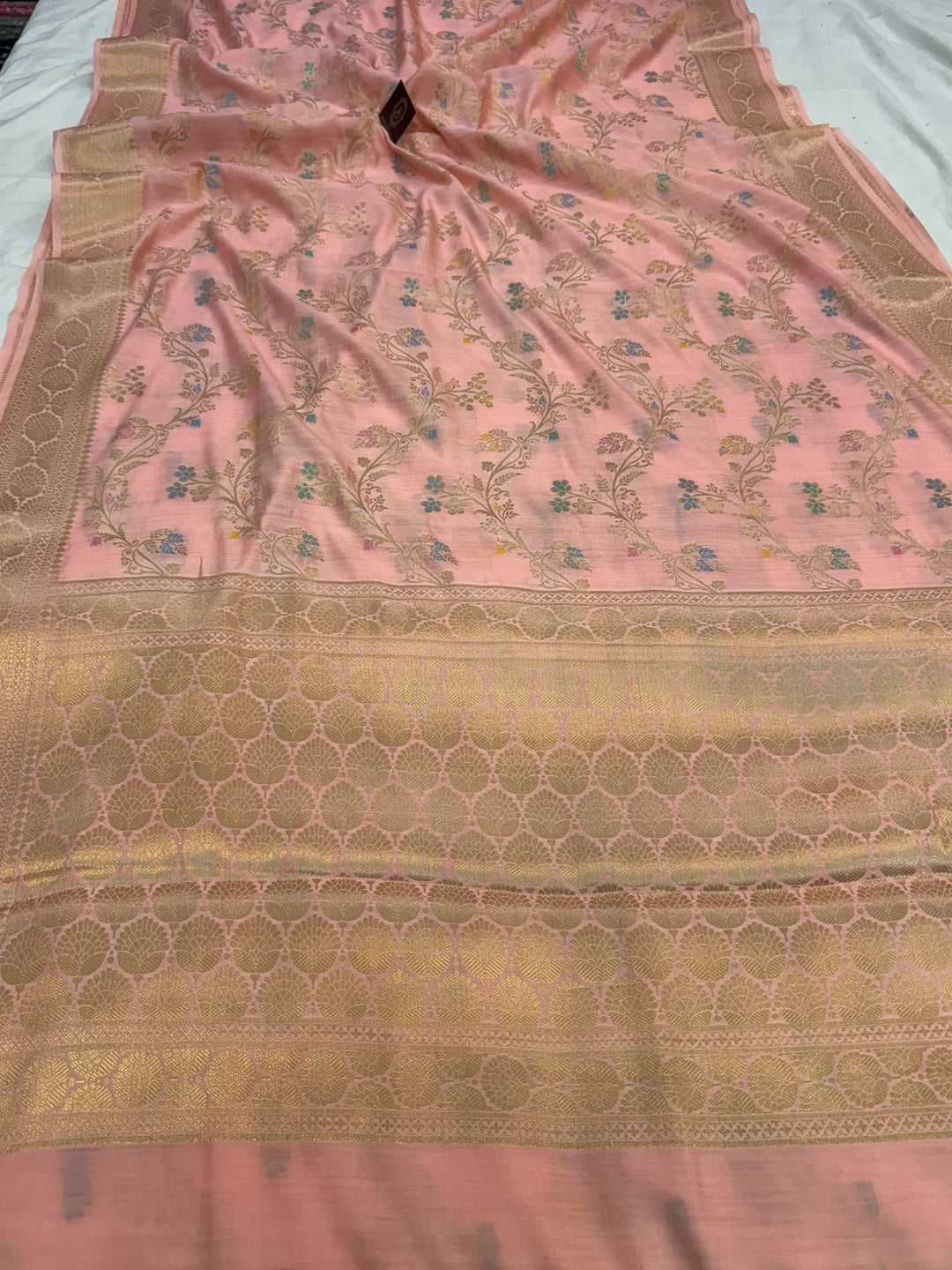 Peach Pure Chiniya Silk Handloom Banarasi Saree