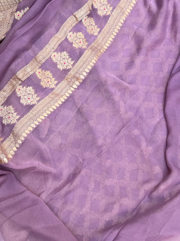 Lavender Pure Banarasi Khaddi Georgette Saree