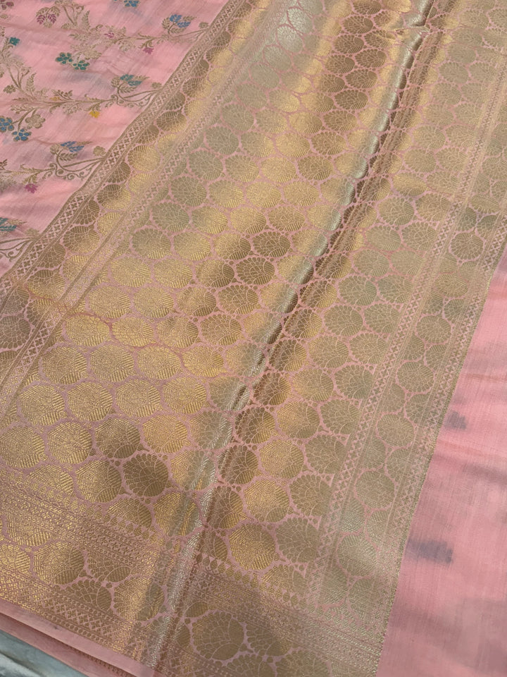 Peach Pure Chiniya Silk Handloom Banarasi Saree
