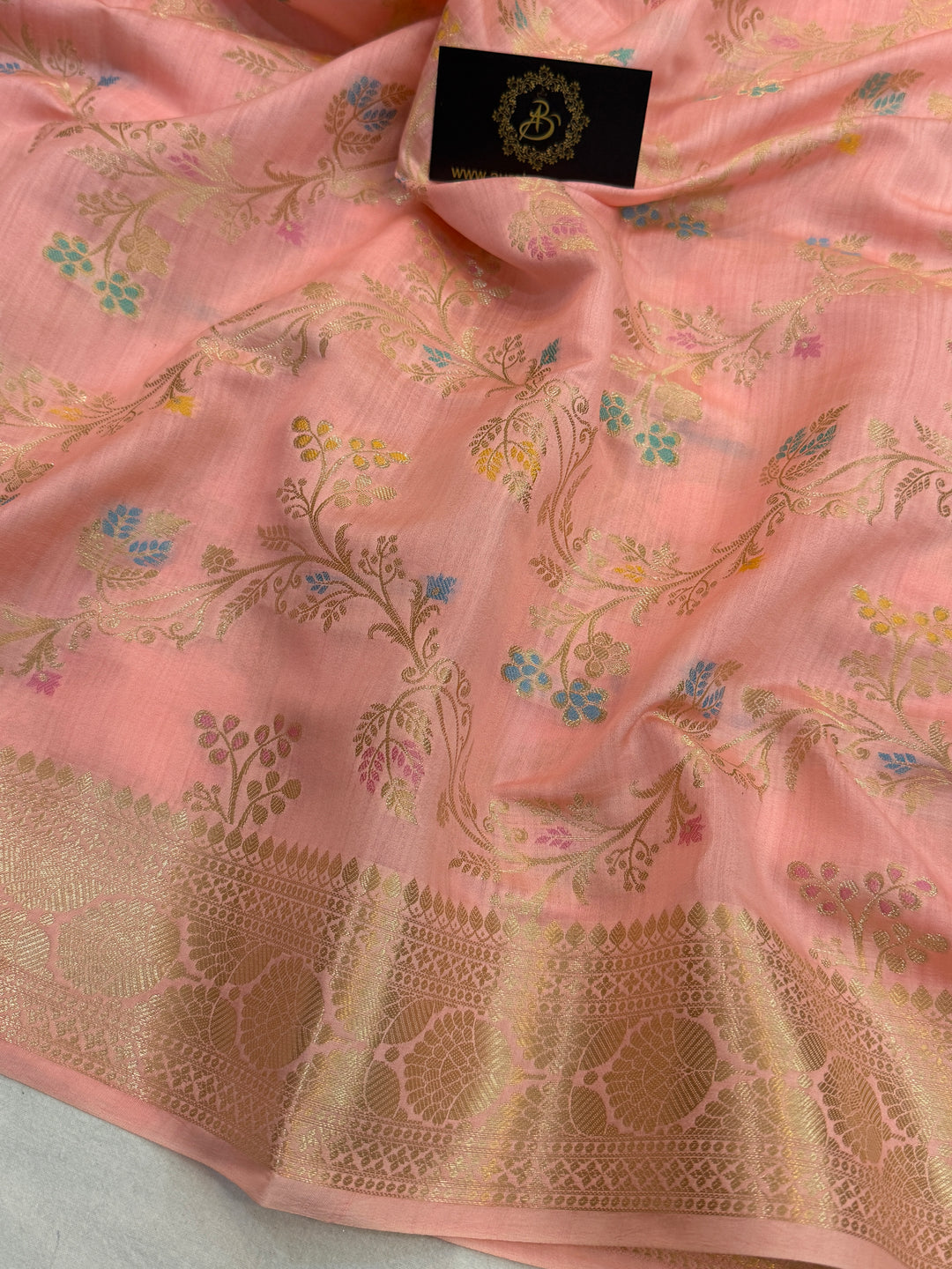 Peach Pure Chiniya Silk Handloom Banarasi Saree