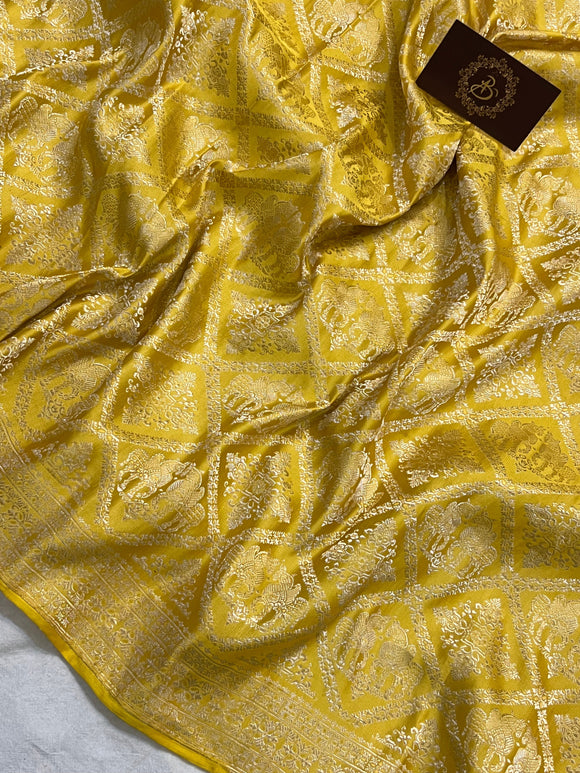 Pastel Yellow Pure Banarasi Handloom Katan Silk Saree - Aura Benaras