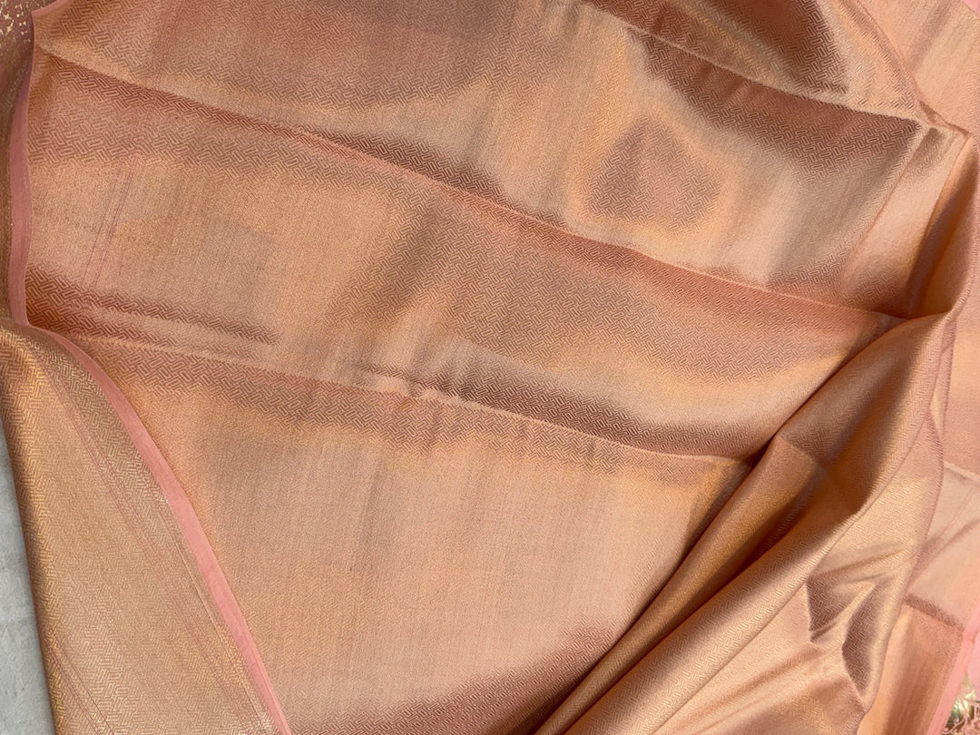 Peach Pure Chiniya Silk Handloom Banarasi Saree