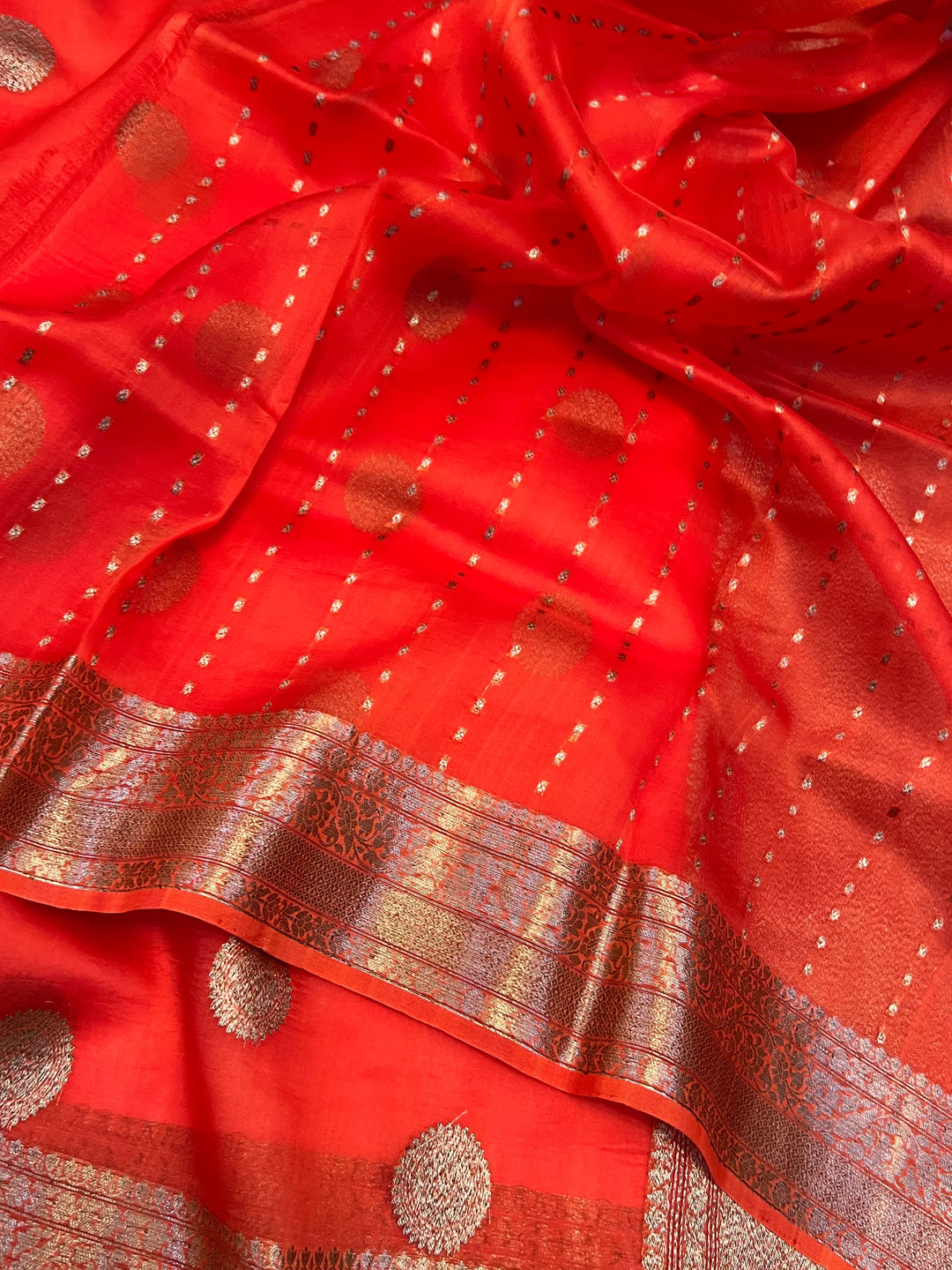 Orange Pure Pure Kora Silk Handloom Banarasi Saree