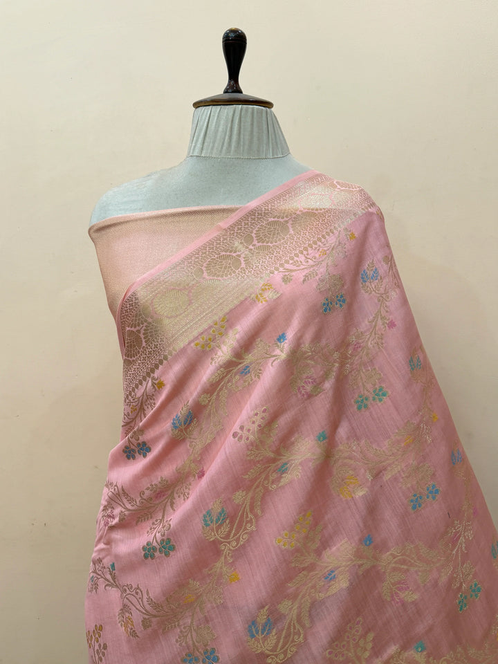 Peach Pure Chiniya Silk Handloom Banarasi Saree