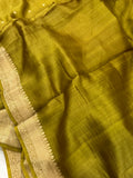 Olive Green Pure Banarasi Handloom Silk Saree - Aura Benaras