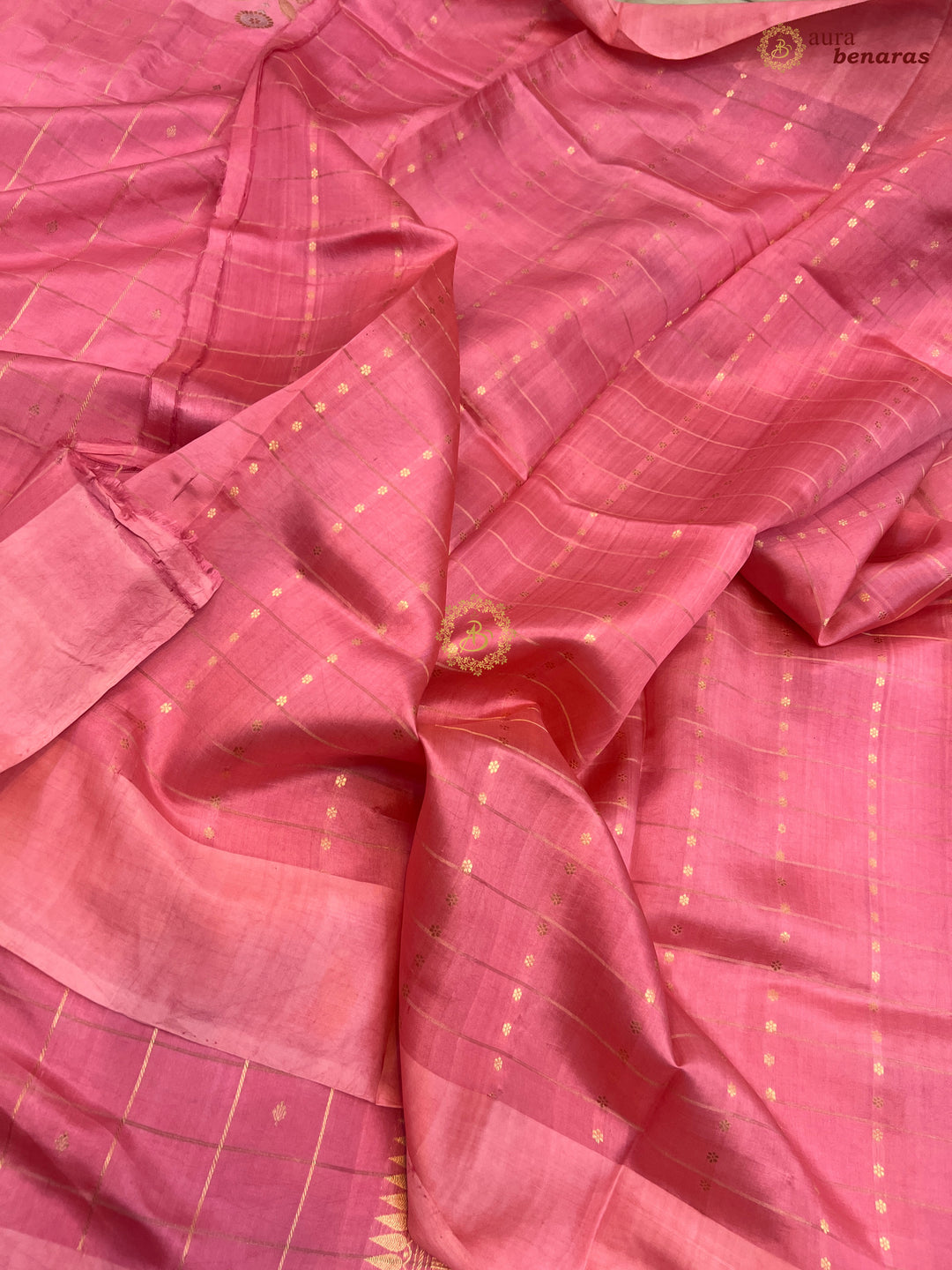 Pastel Pink Banarasi Silk Saree Zari Checks Kadhwa Border