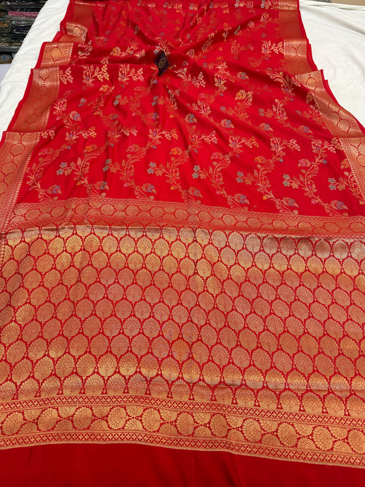 Red Pure Chiniya Silk Handloom Banarasi Saree