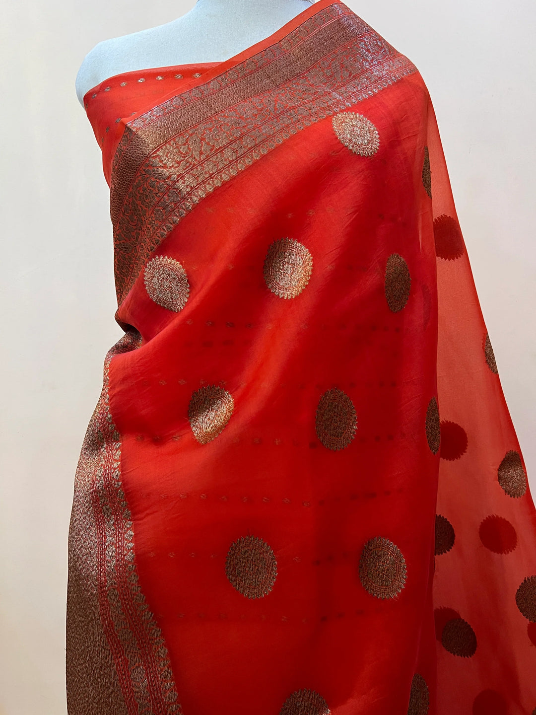 Orange Pure Pure Kora Silk Handloom Banarasi Saree