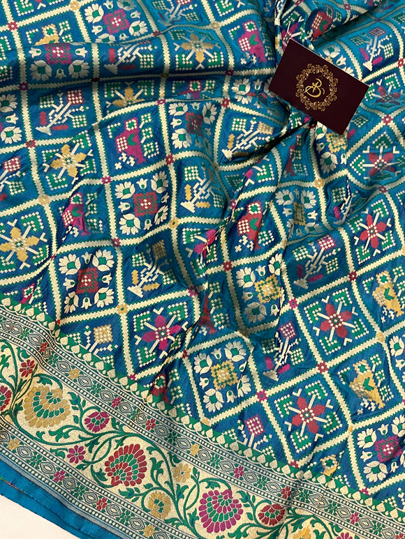 Firozi Blue Banarasi Handloom Katan Silk Saree - Aura Benaras