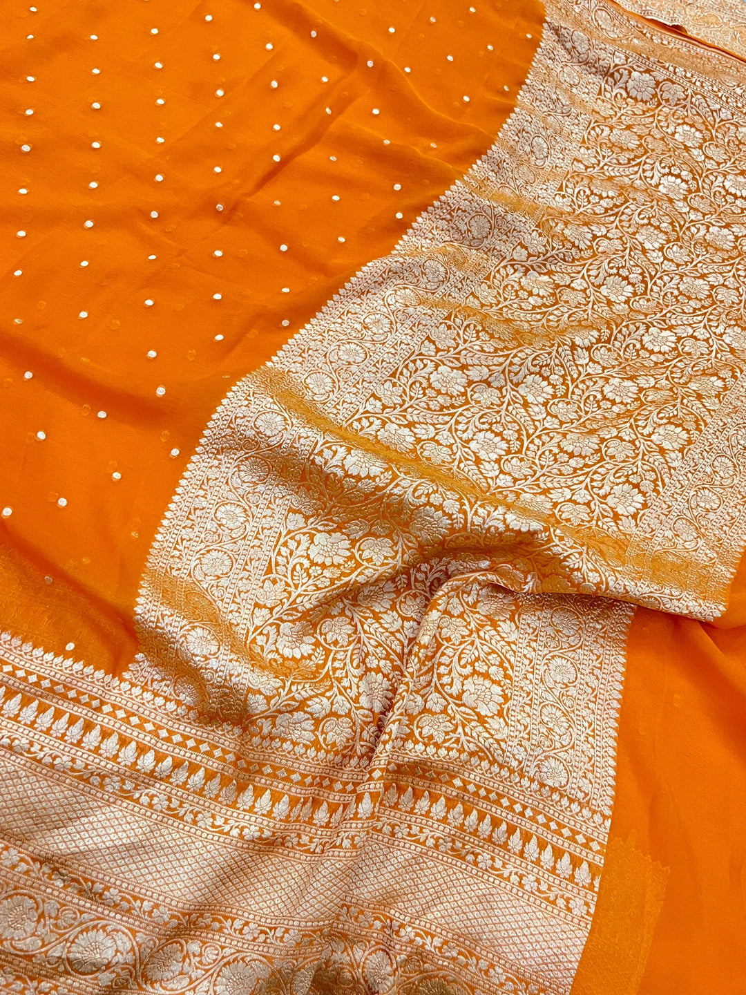 Orange Pure Banarasi Khaddi Georgette Saree