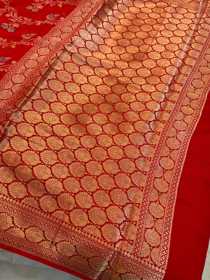 Red Pure Chiniya Silk Handloom Banarasi Saree