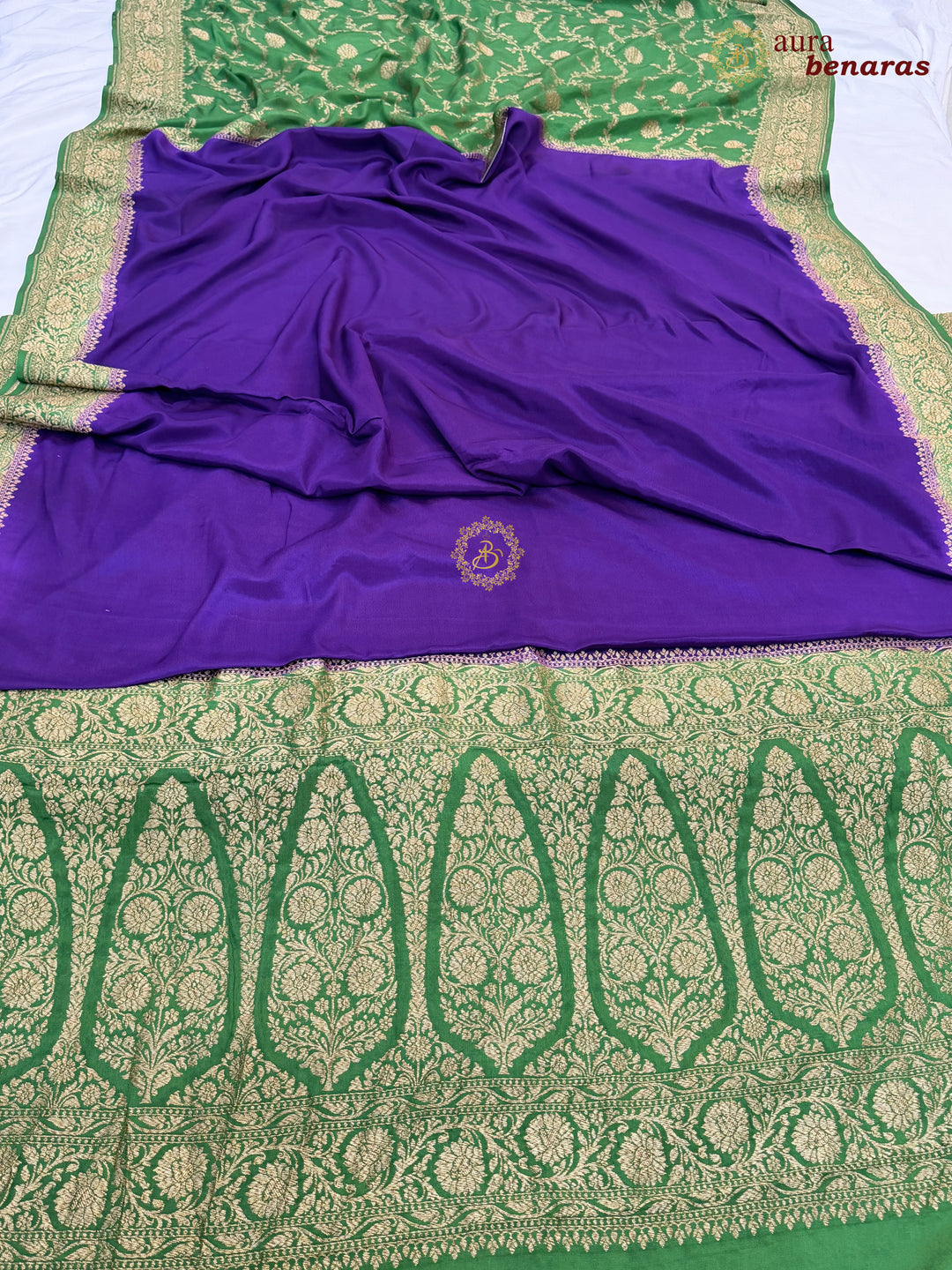 Purple Pure Crepe Silk Banarasi Saree with Antique Zari Jaal Work