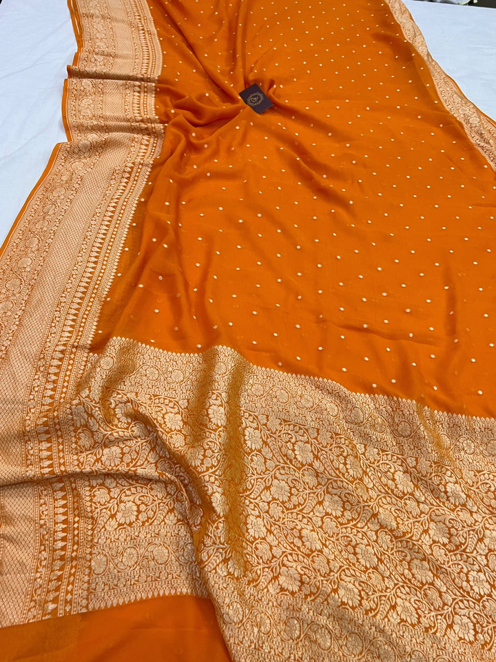 Orange Pure Banarasi Khaddi Georgette Saree