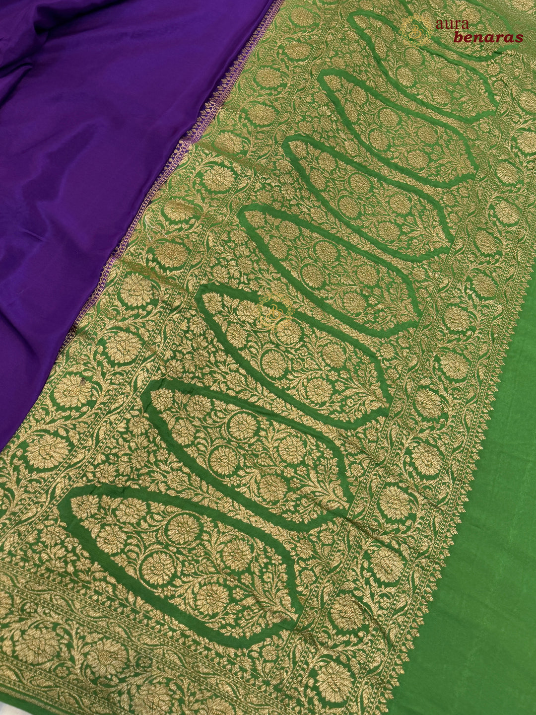 Purple Pure Crepe Silk Banarasi Saree with Antique Zari Jaal Work
