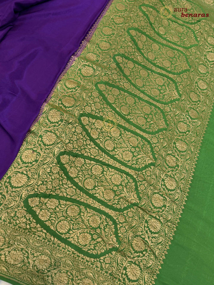 Purple Pure Crepe Silk Banarasi Saree with Antique Zari Jaal Work