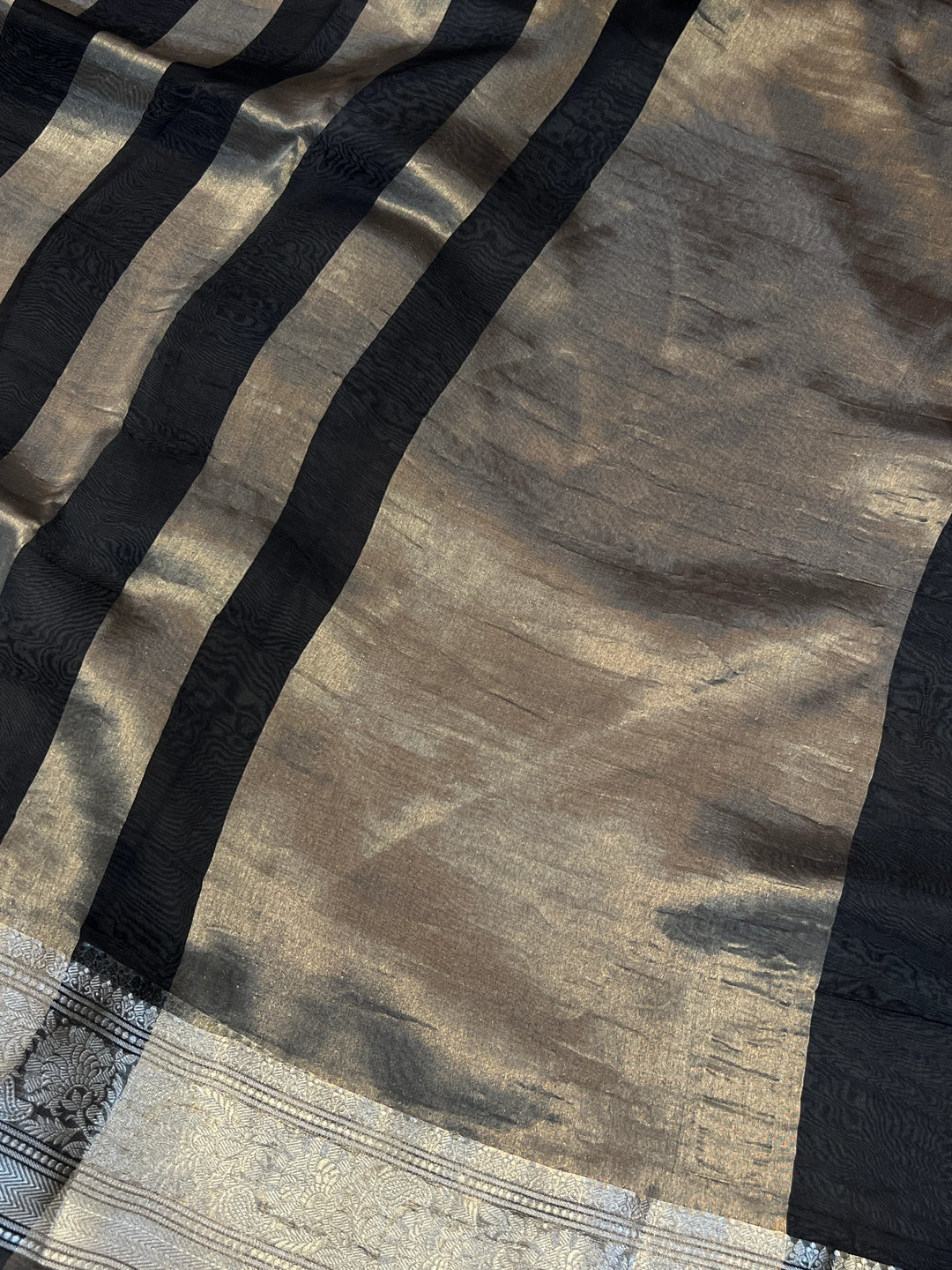 Black Banarasi Handloom Crush Kora Tissue Silk Saree