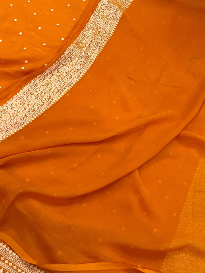 Orange Pure Banarasi Khaddi Georgette Saree
