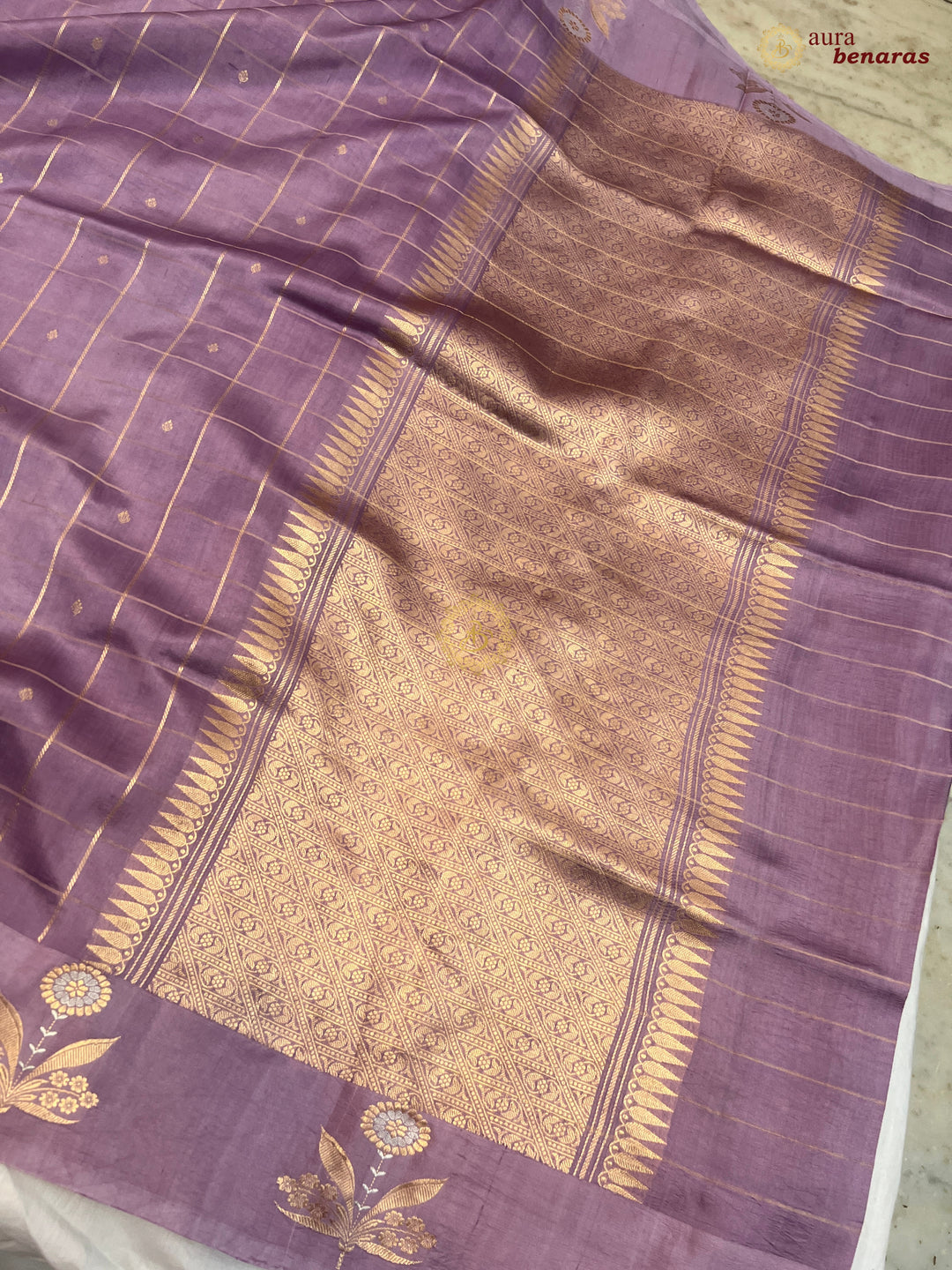  Dusty Lavender Banarasi Silk Saree Zari Checks Kadhwa Border
