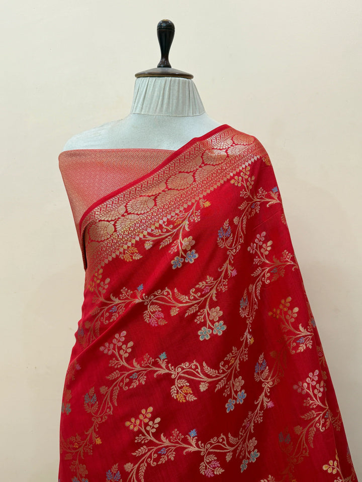 Red Pure Chiniya Silk Handloom Banarasi Saree