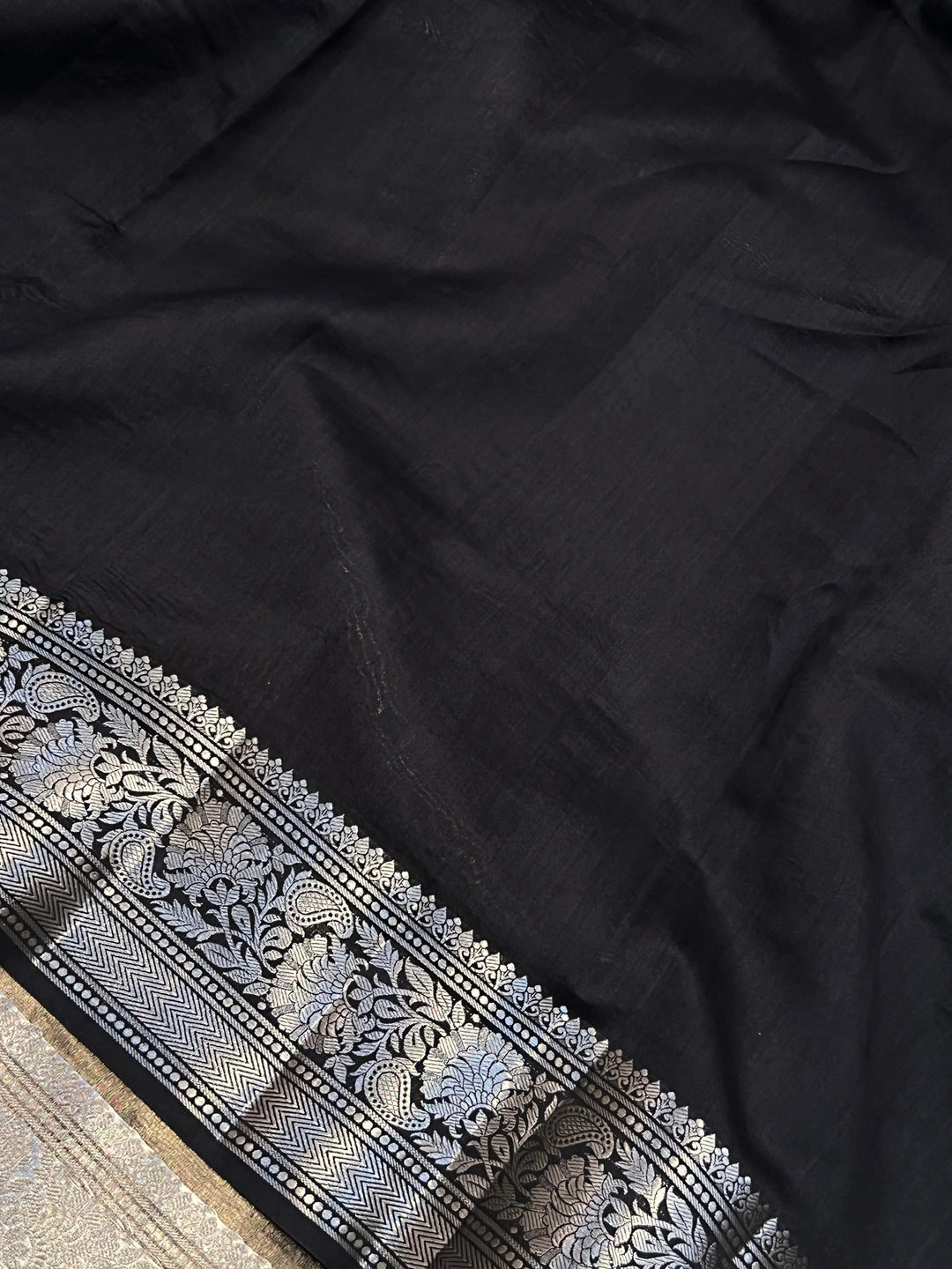 Black Banarasi Handloom Crush Kora Tissue Silk Saree