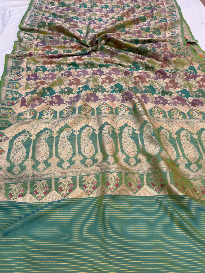 Buy Sea Green Rangkaat Banarasi Katan Silk Saree 