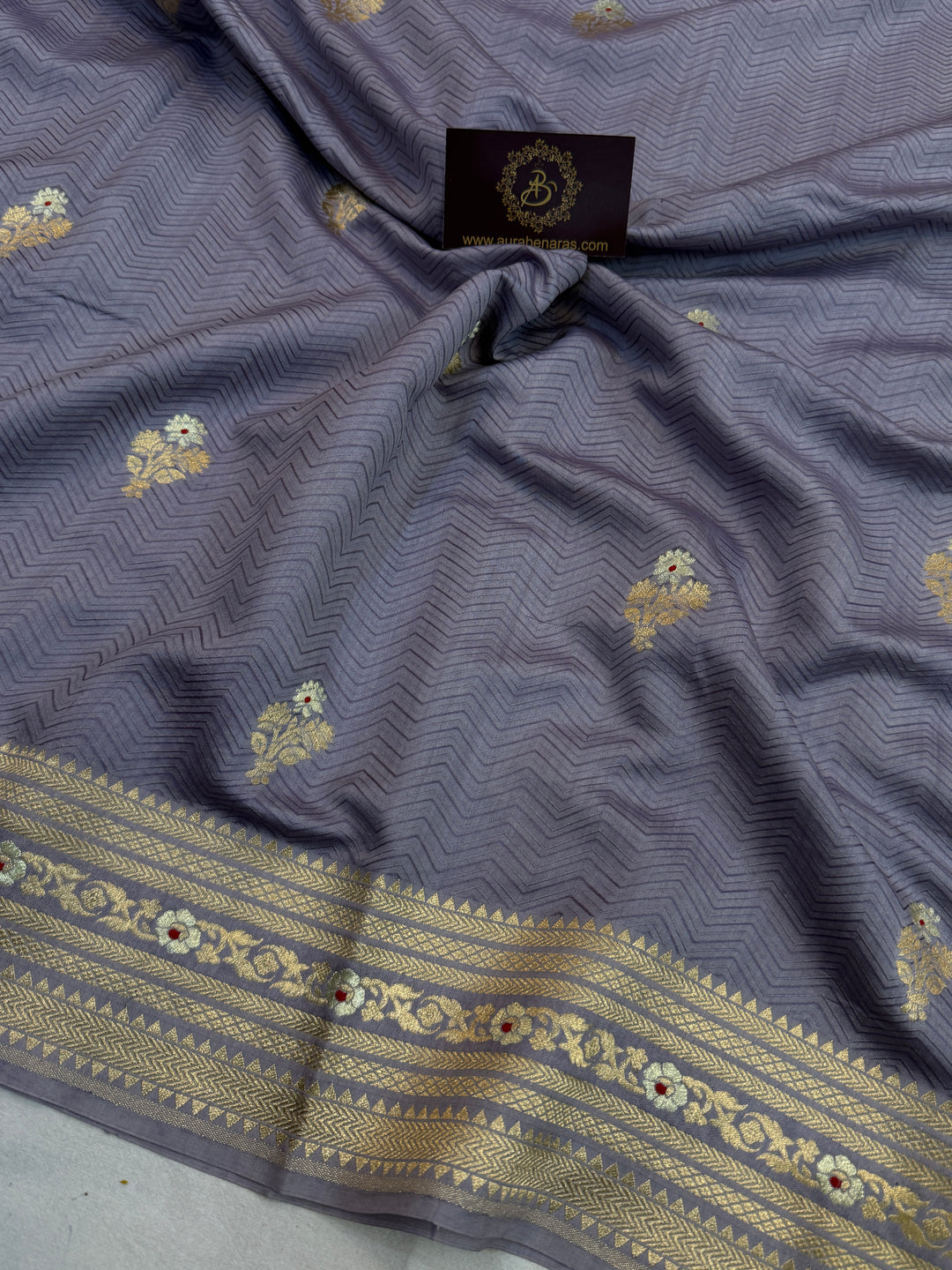 Greyish Lavender Pure Chiniya Silk Handloom Banarasi Saree