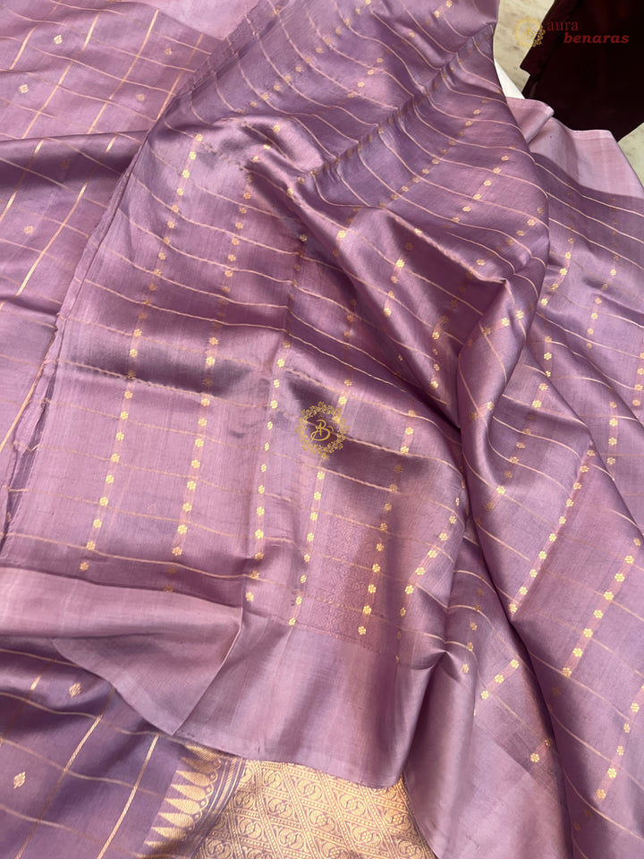  Dusty Lavender Banarasi Silk Saree Zari Checks Kadhwa Border