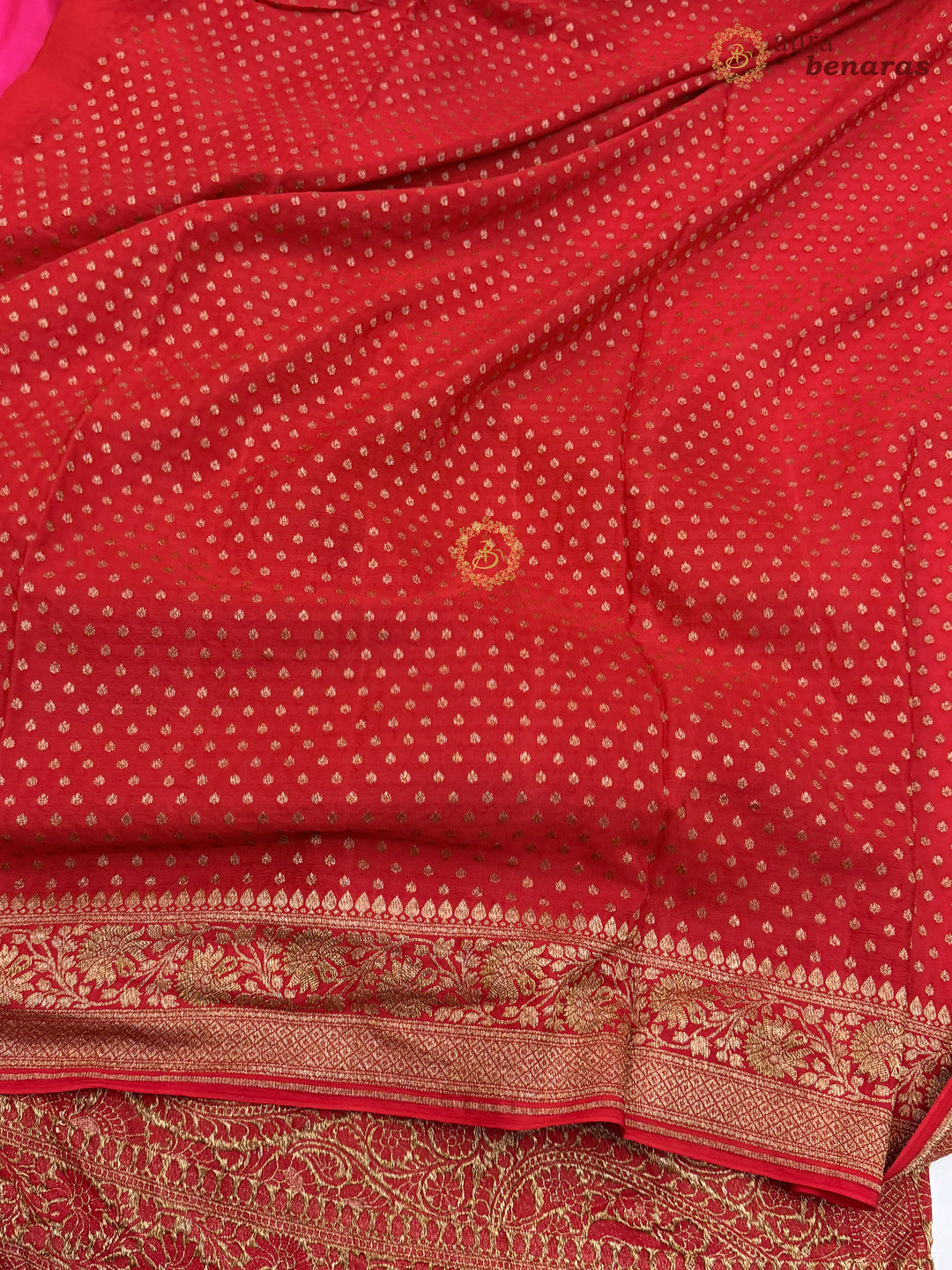 Rani Pink Pure Crepe Silk Banarasi Saree with Antique Zari Jaal Work