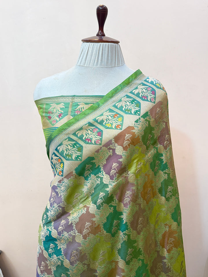 Buy Sea Green Rangkaat Banarasi Katan Silk Saree 