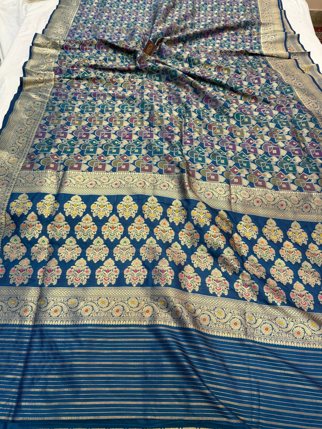 Buy Teal Blue Rangkaat Banarasi Katan Silk Saree 