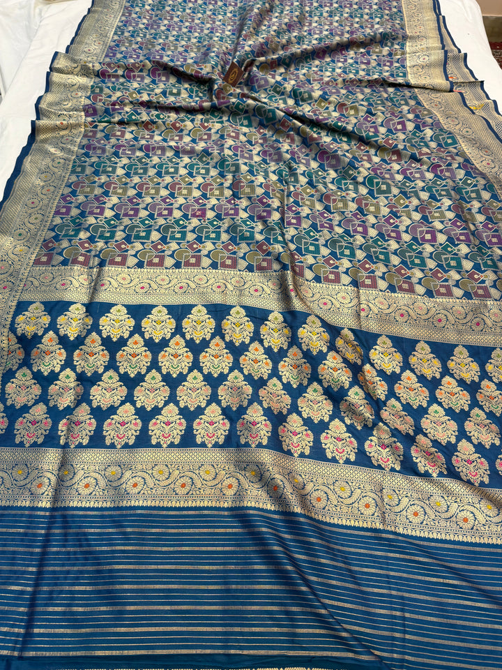 Buy Teal Blue Rangkaat Banarasi Katan Silk Saree 